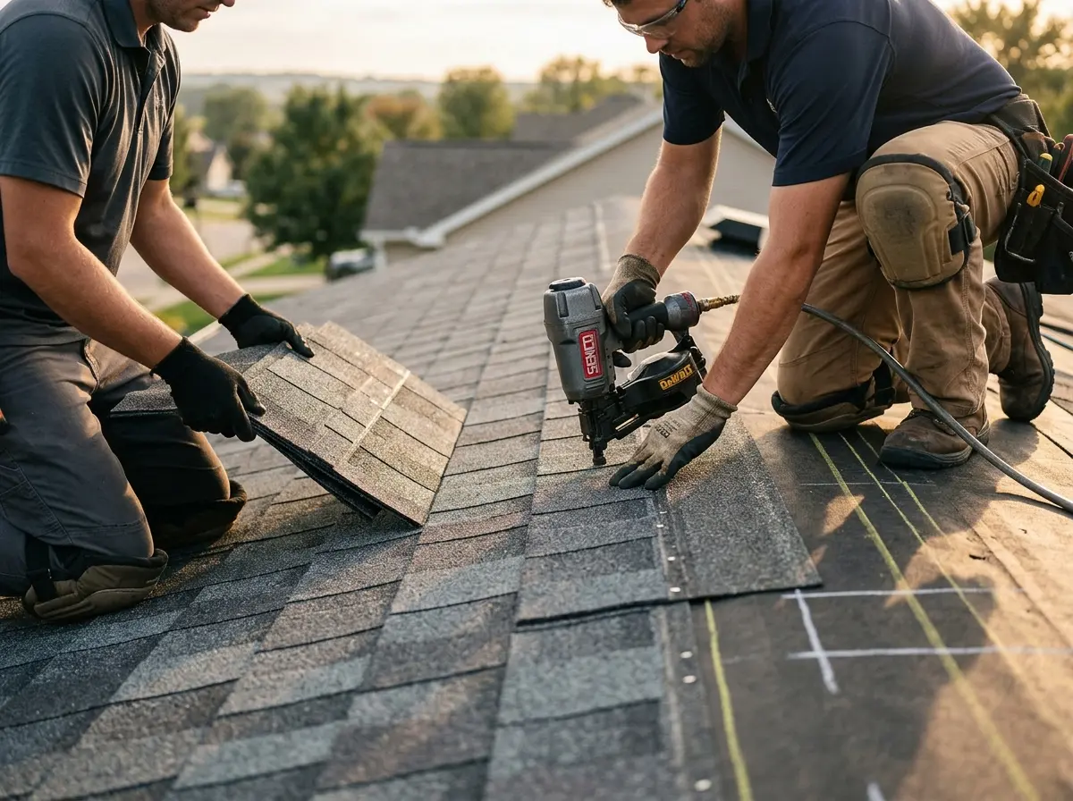 Professional roofer working on a residential roof in Jordan
